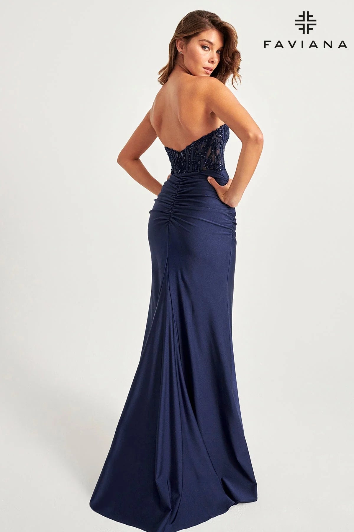 Faviana 11081 Strapless Embroidered Corseted Gown