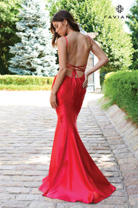 Faviana 11245 Cashmere Beaded Straight Satin Gown w/ Slit