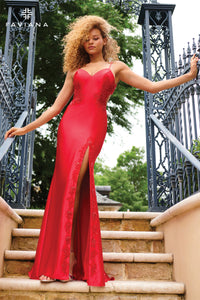 Faviana 11253 Cutout Satin Beaded Lace Gown