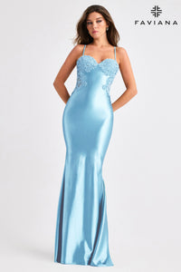 Faviana 11403 2 Strap Beaded Gown with Side Panel
