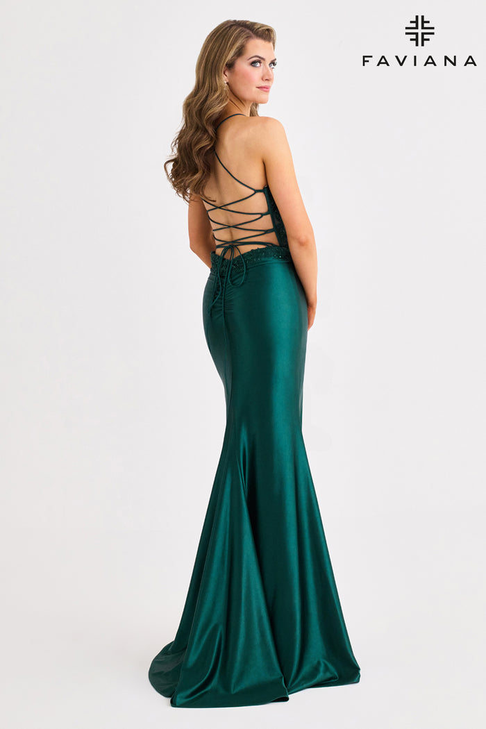 Faviana 11404 Satin Corset Gown