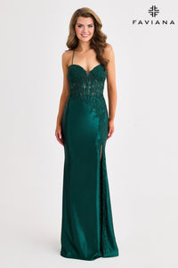 Faviana 11404 Satin Corset Gown