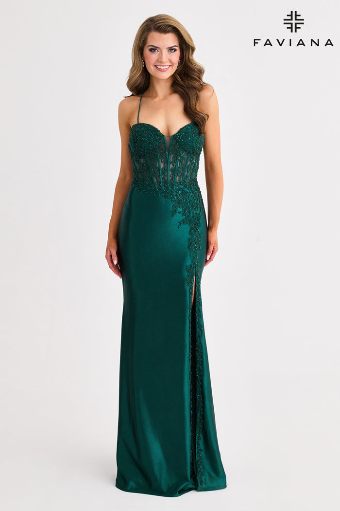 Faviana 11404 Satin Corset Gown