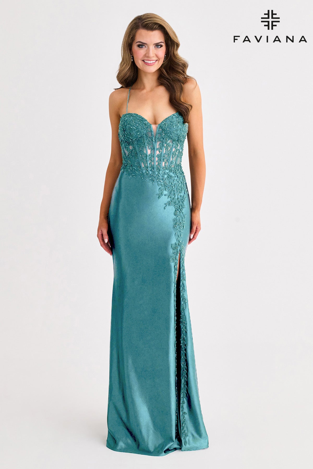 Faviana 11404 Satin Corset Gown