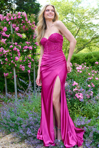 Faviana 11425 Strapless Beaded Satin Gown with Rouching