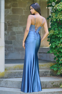Faviana 11433 Double Strap Corset Lace Gown with Side Rouching
