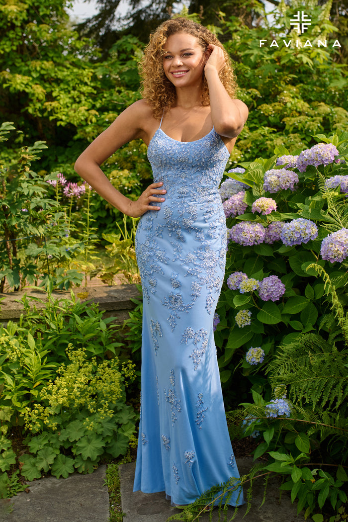 Faviana 11440 Beaded Scoop Neck Tulle Gown