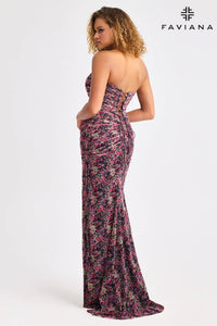 Faviana 11461 Rouched Mesh Floral Gown