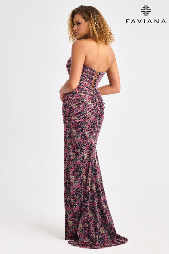Faviana 11461 Rouched Mesh Floral Gown