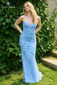 Faviana 11472 Tulle Beaded Strapless Gown