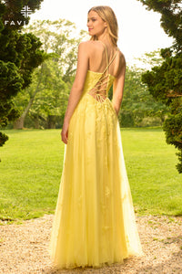 Faviana 11473 Full Floral Beaded Tulle Gown