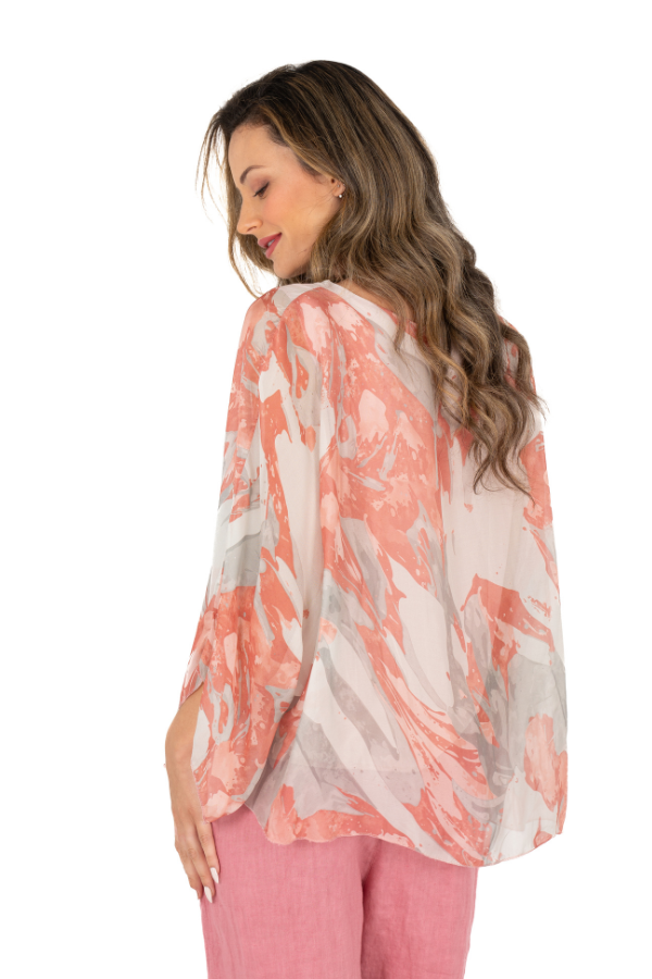 Printed Chiffon Overlay Top | Rosette Waves
