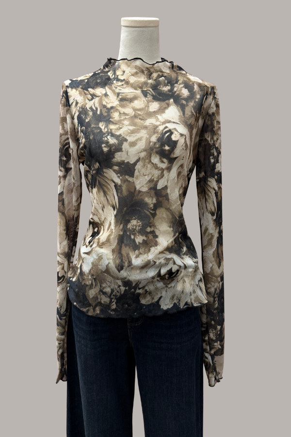 Mesh Floral Top | Taupe/Black