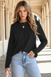 Dahlia Exposed Seam Crew Neck Top | Coffee, White, Black