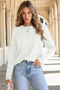 Dahlia Exposed Seam Crew Neck Top | Coffee, White, Black