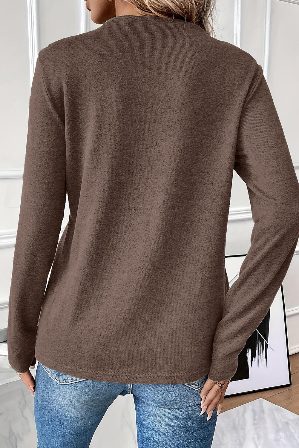 Dahlia Exposed Seam Crew Neck Top | Coffee, White, Black