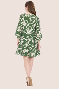 Long Sleeve Batik Short Dress | Olive Cream