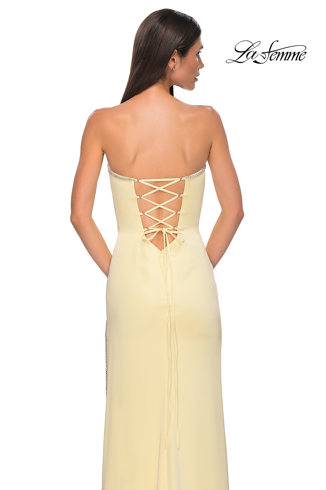 LaFemme 32799 Rhinestone Trim Surplice Gown