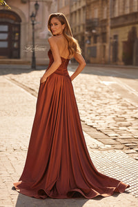 LaFemme 33417 Satin Strapless Gown with Slit