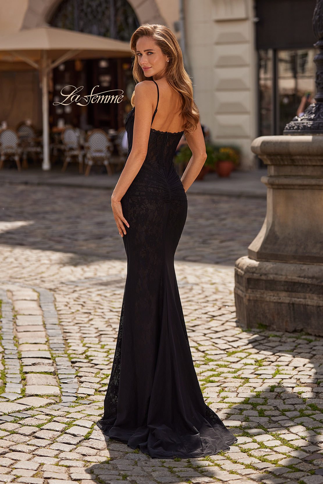 LaFemme 33443 Straight Lace Demi Cup Gown