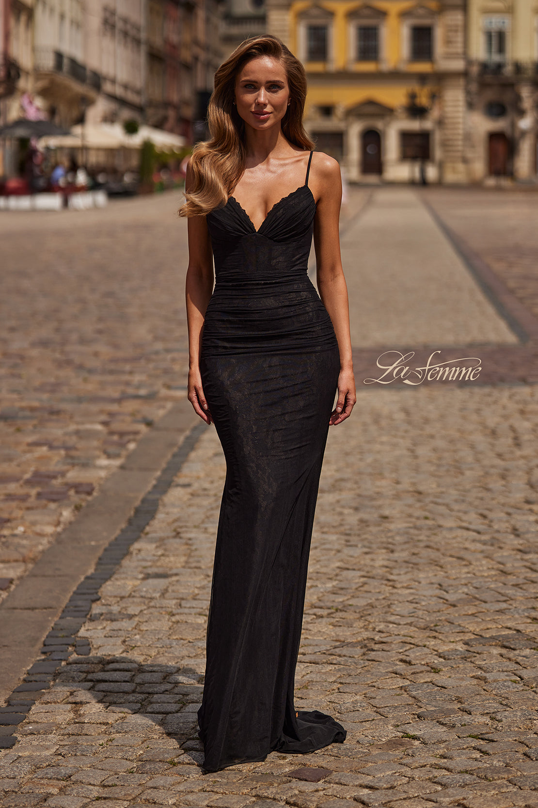LaFemme 33443 Straight Lace Demi Cup Gown