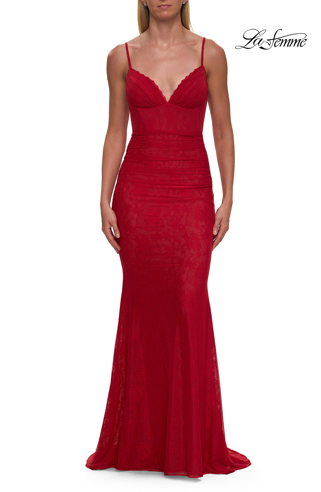 LaFemme 33443 Straight Lace Demi Cup Gown