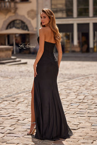 LaFemme 33465 Lace & Net Jersey Strapless Gown with Slit