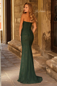 LaFemme 33601 Strapless Net Jersey Gown with Lace Lining