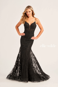 Ellie Wilde 35010 Lace Bustier Style Gown With Godet Skirt