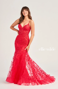 Ellie Wilde 35010 Lace Bustier Style Gown With Godet Skirt