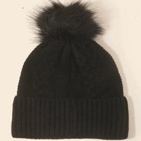 Crochet Knit Pom Pom Beanie | Black, Camel