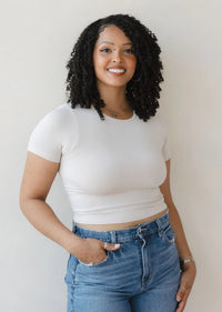 Cropped Short-Sleeve Top | Vintage Khaki, Steel Blue, Black, Sandshell, White