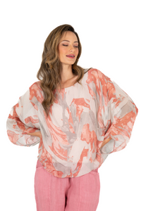 Printed Chiffon Overlay Top | Rosette Waves