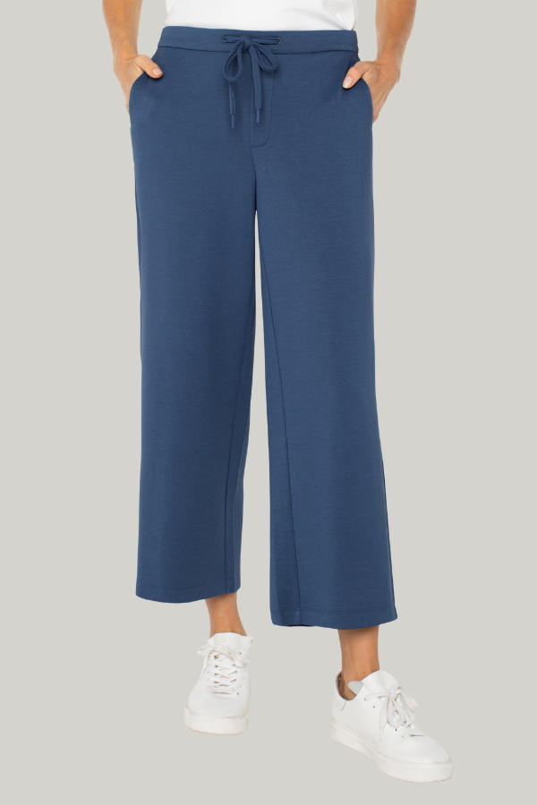 Pull-On Wide Leg Crop Trouser | Deep Midnight, Prussian Blue, Black