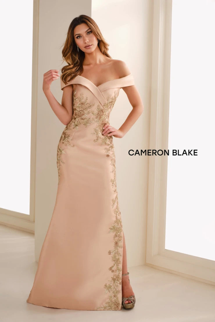 Cameron Blake CB777 Off the Shoulder Asymmetrical Floral Fit n Flare Dress