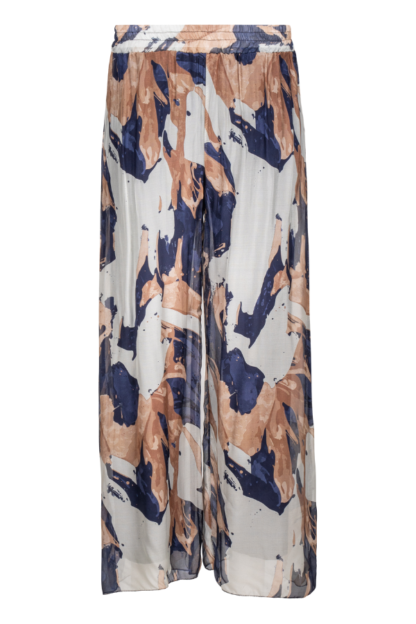 Chiffon Printed Pant | Navy Waves