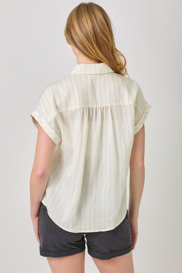 Rolled Up Sleeve Stripe Top | Ivory, Seafoam Green