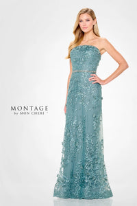 Mon Cheri 118961 Strapless Tulle and Beaded Lace Gown