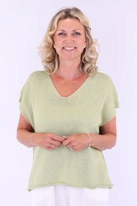 Cotton Blend Cap Sleeve Tee | Summer Green, White