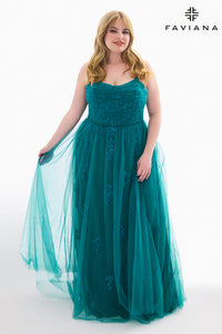 Faviana 9598 Beaded Tulle Ball Gown