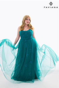 Faviana 9598 Beaded Tulle Ball Gown