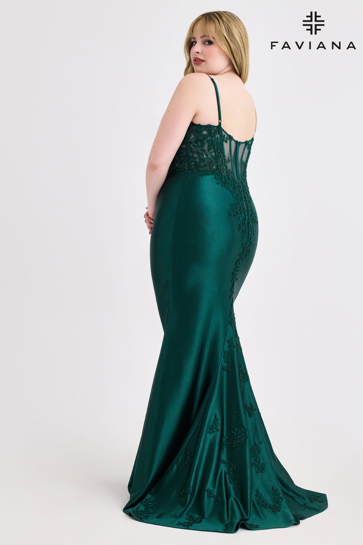 Faviana 9600 V-Neck Double Strap Gown with Side Insets