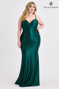 Faviana 9600 V-Neck Double Strap Gown with Side Insets