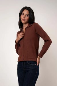 Flat Knit Zip Cardigan | Black, Cappuccino