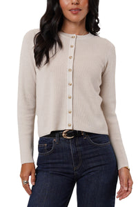Crop Waffle Cardigan | Gunmetal Heather, Pumice Heather