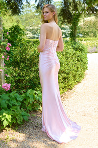 Faviana E11422 Satin Strapless Gown with Criss Cross Front