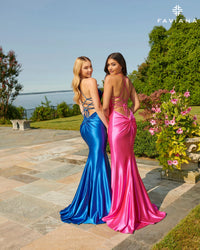 Faviana ES10890 Satin Scoop Neck Dress With Lace Up Back