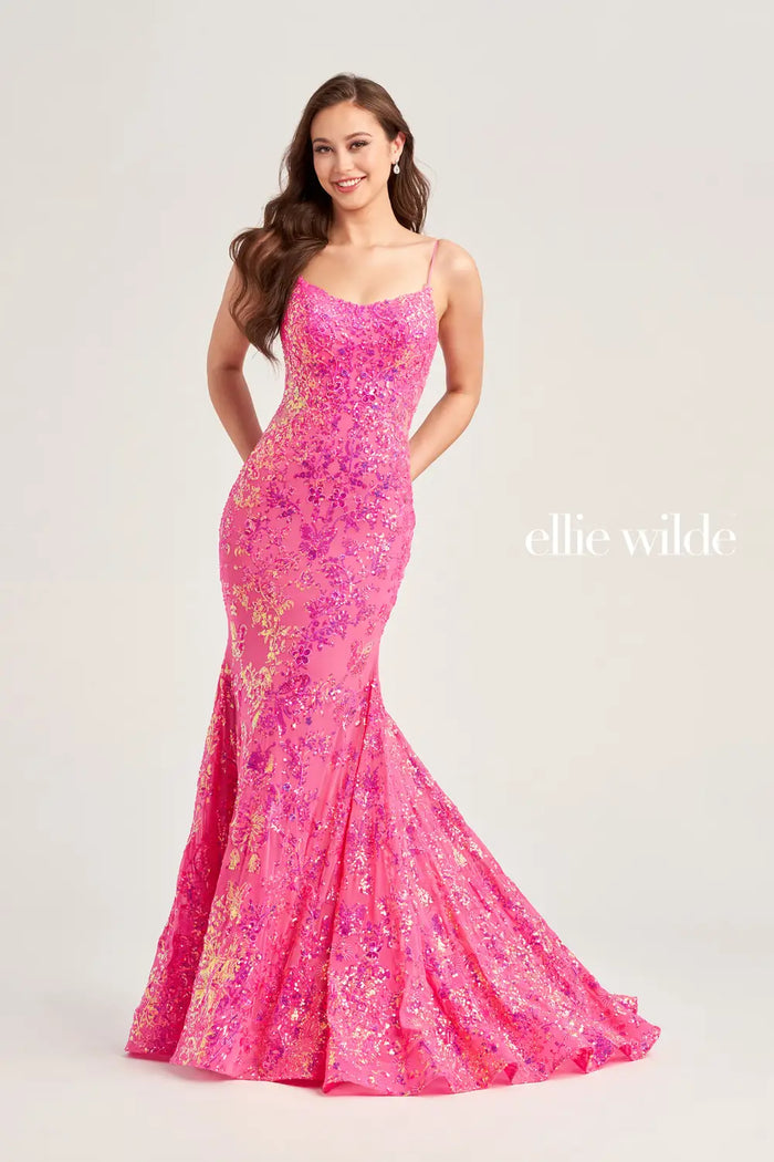 Ellie Wilde 35015 Cami Sequin Patterned Gown