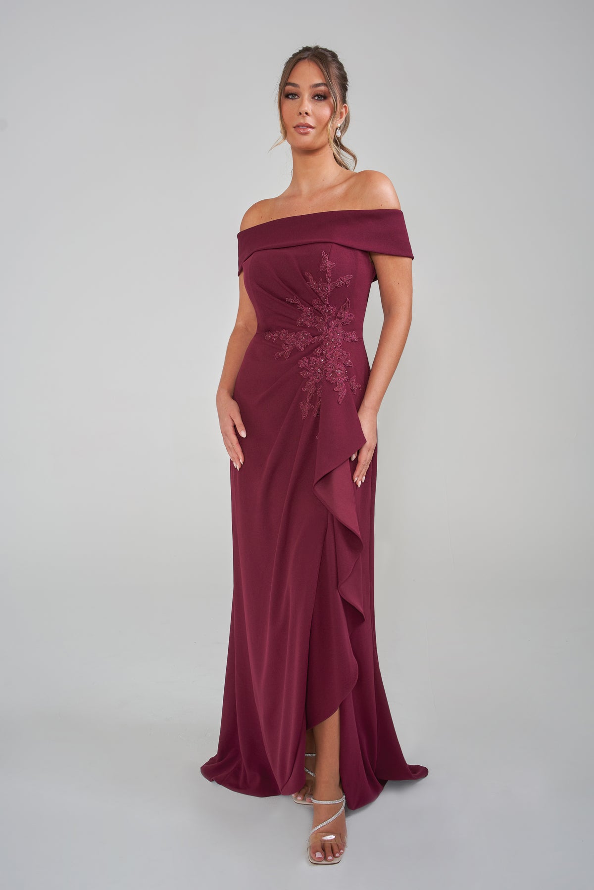 Jade Couture K288005 Off Shoulder Stretch Crepe with Side Detail