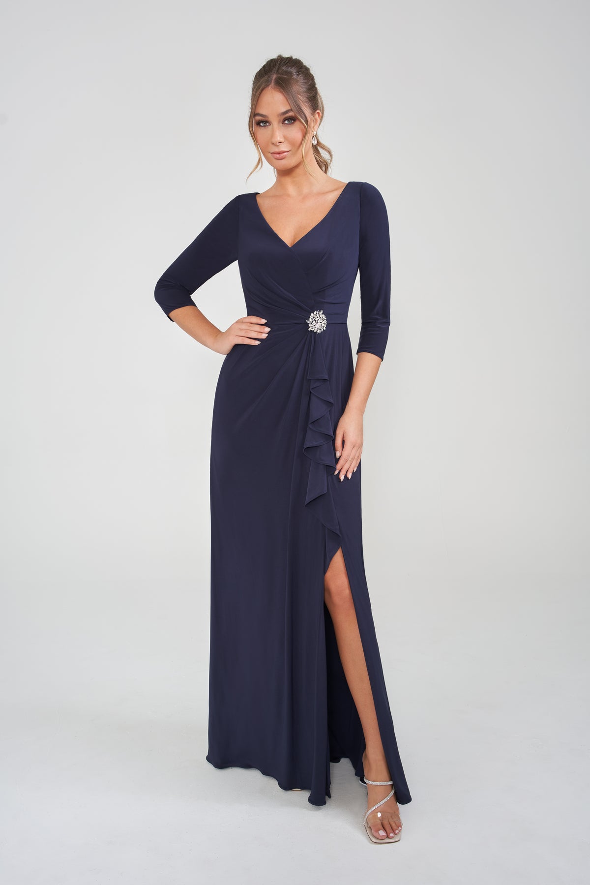 Jade Couture K288008 Long Sleeve Gown with Brooch